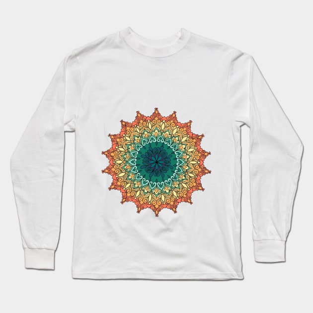 Rainbow Mandala Long Sleeve T-Shirt by designsbygulmohar